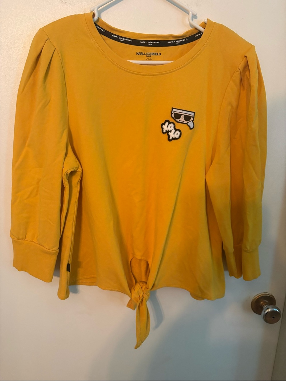 Karl Lagerfeld Women’s  Mustard Yellow Knot-Front Sweatshirt
